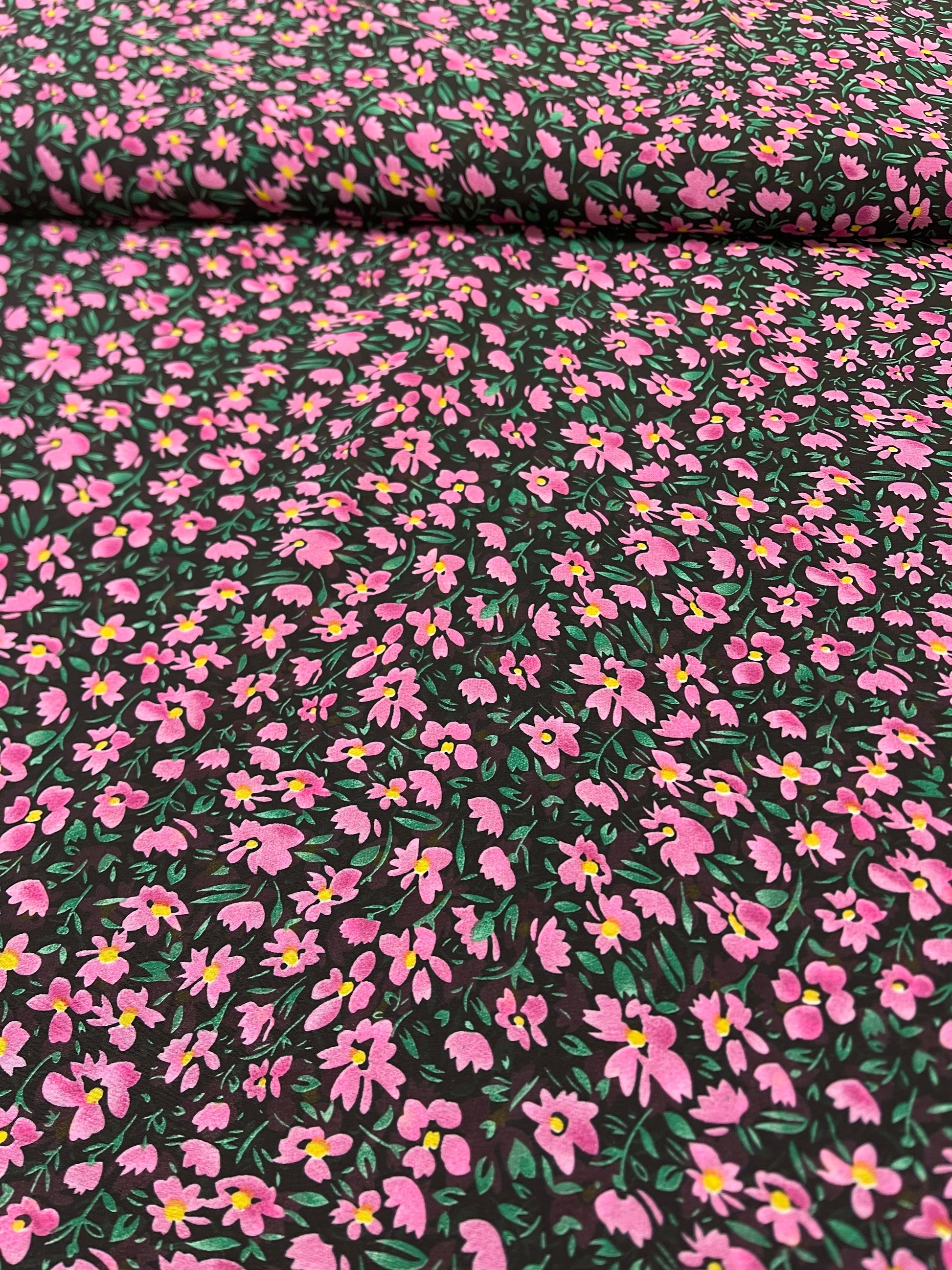 Chiffon à petites fleurs roses | 150 cm | 65 g/m²