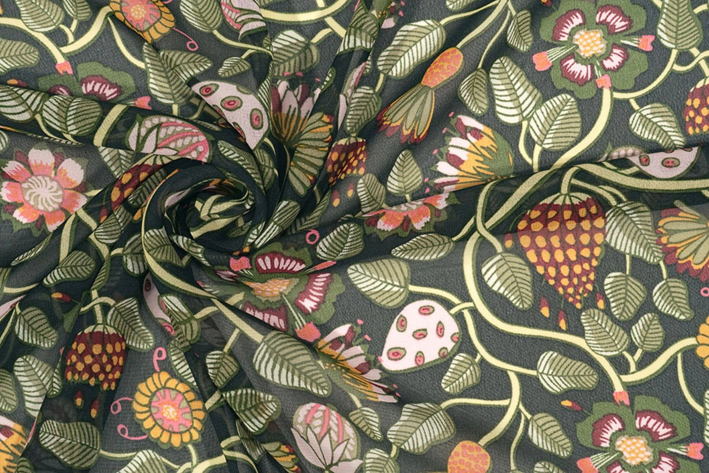 Image de chiffon à fleurs avec fils verts| 150 cm | 65 g/m² – disponible chez Šarlotes audumi