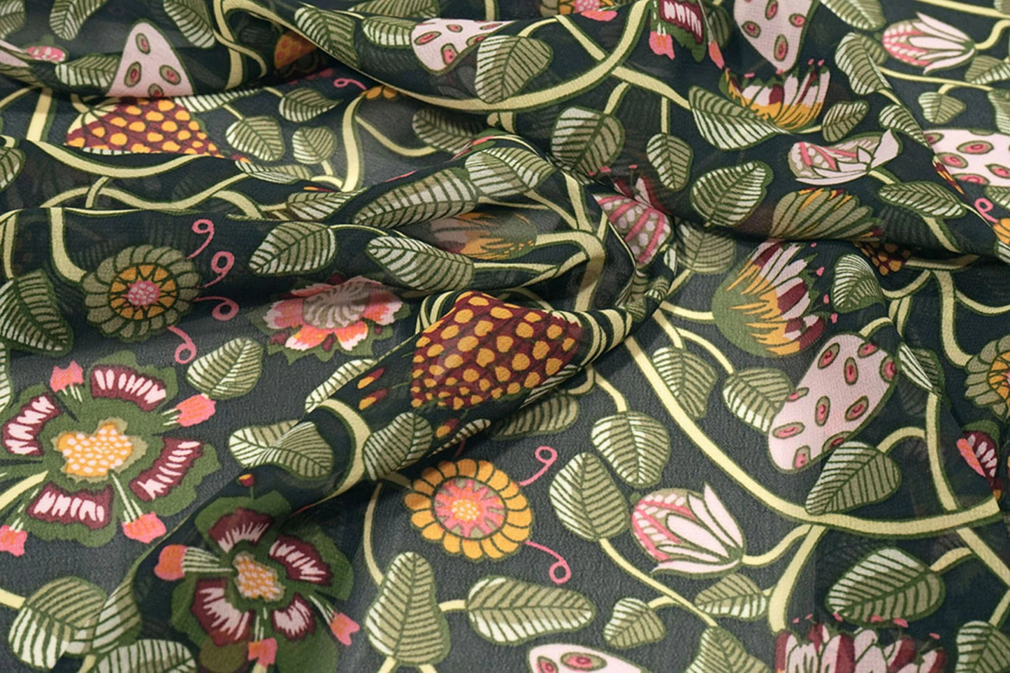Image de chiffon - fleurs avec tiges vertes | 150 cm | 65 g/m² – disponible chez Šarlotes audumi