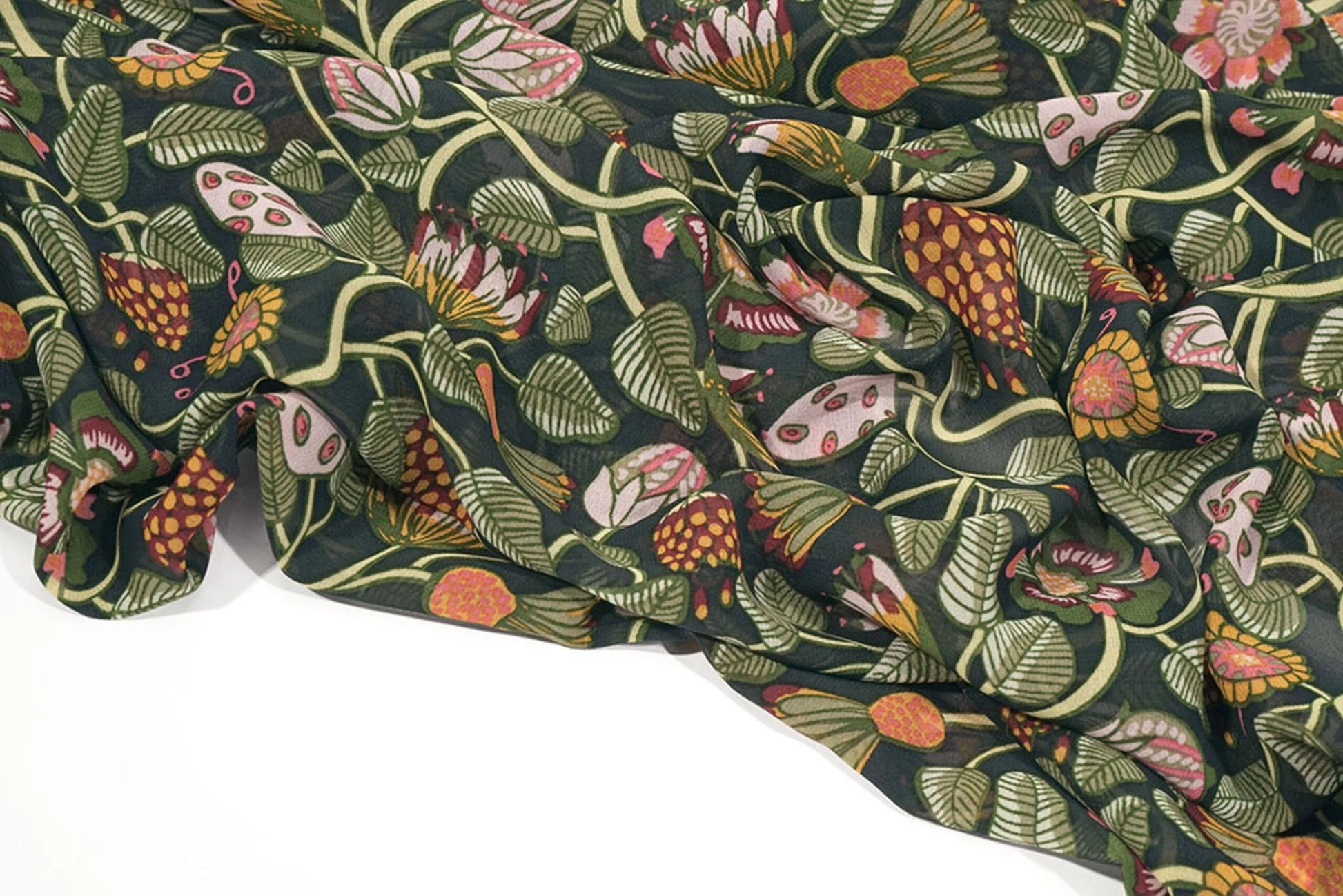Image de mousseline à fleurs avec tiges vertes | 150 cm | 65 g/m² – disponible chez Tissus de Charlotte
