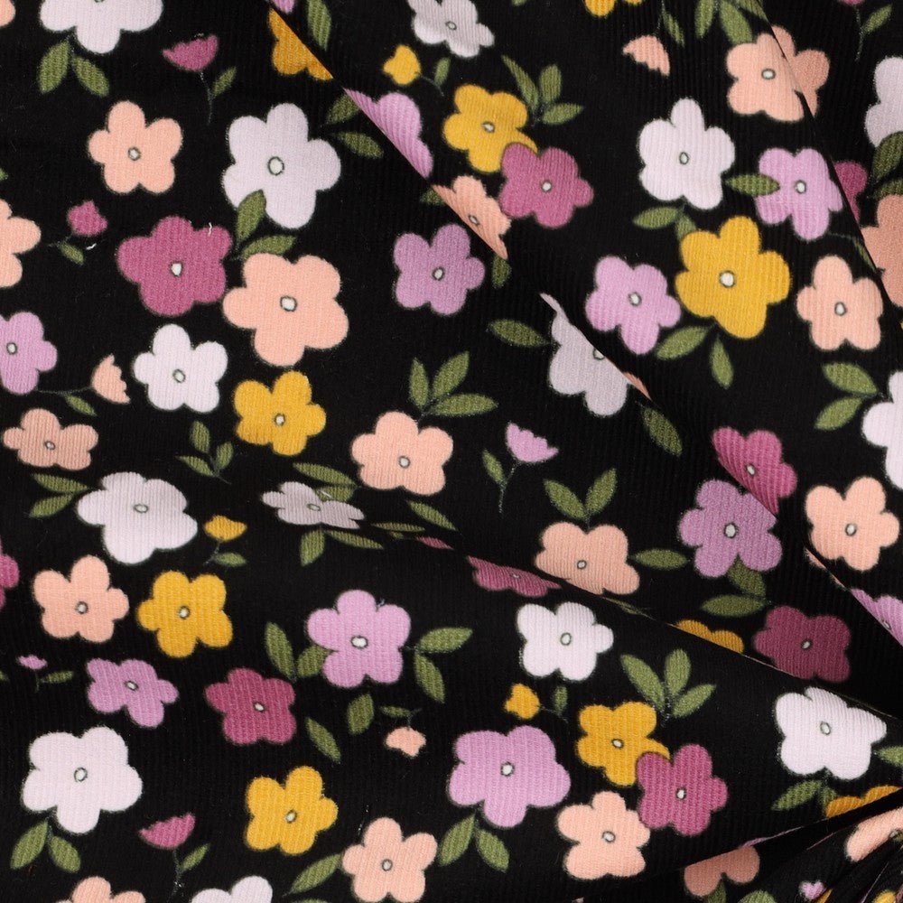 Fine cotton corduroy - flowers 145 g/m²