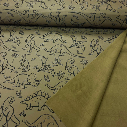 Image du tissu Softshell - dino 310 g/m² – disponible chez Šarlotes audumi