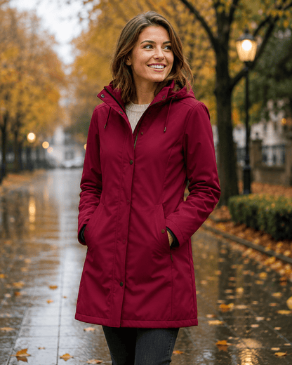 Image avec tissu softshell imperméable, rouge framboise – disponible en ligne chez Šarlotes audumi