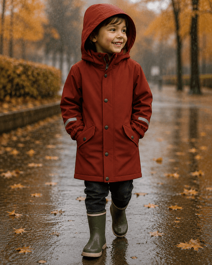 Image de tissu softshell imperméable rouge brique – disponible en ligne chez Šarlotes audumi