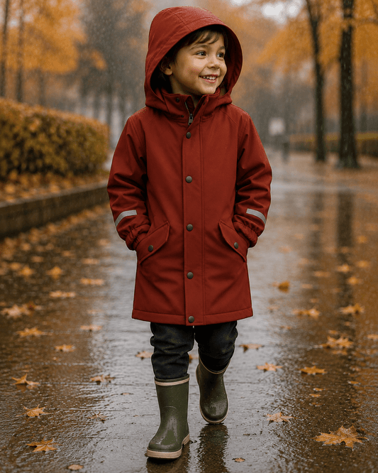 Image de tissu softshell imperméable rouge brique – disponible en ligne chez Šarlotes audumi
