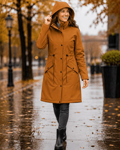 Image avec tissu softshell imperméable, jaune ocre – disponible en ligne chez Šarlotes audumi