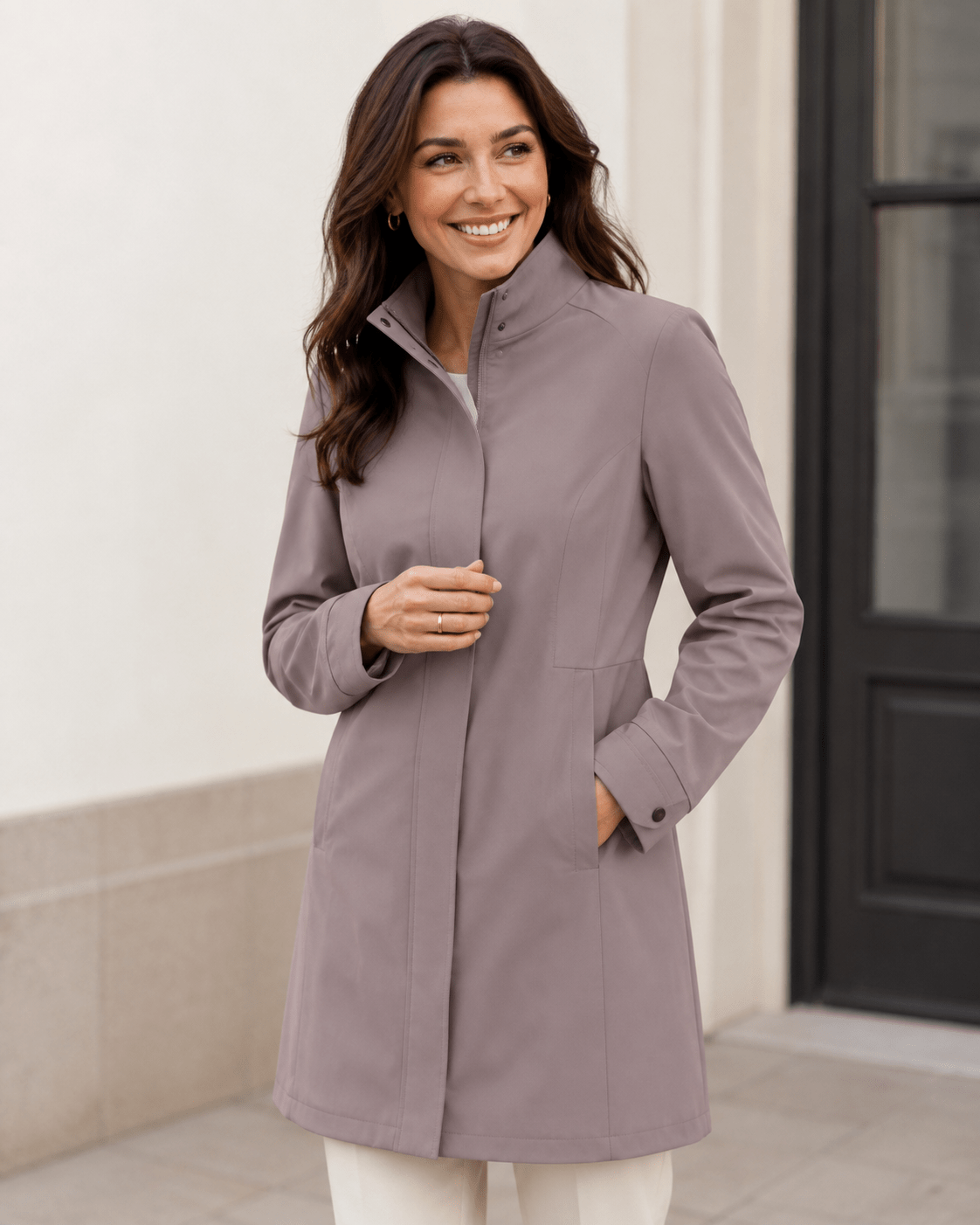 Image du tissu Softshell imperméable gris rosé – disponible en ligne chez Šarlotes audumi