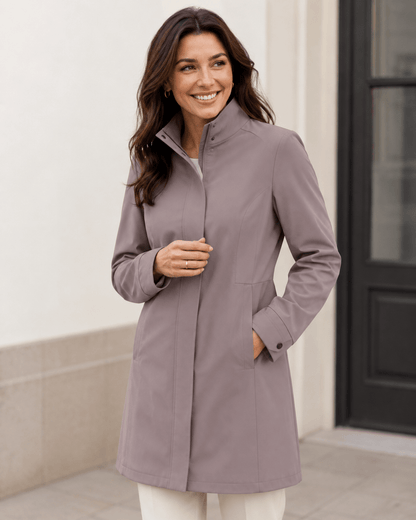 Image du tissu Softshell imperméable gris rosé – disponible en ligne chez Šarlotes audumi