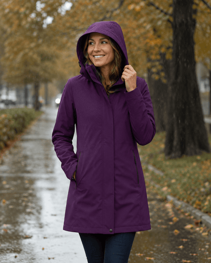 Image avec tissu softshell imperméable violet – disponible en ligne chez Šarlotes audumi