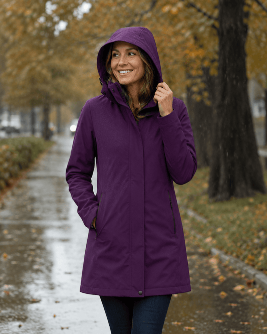 Image avec tissu softshell imperméable violet – disponible en ligne chez Šarlotes audumi