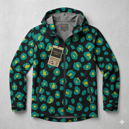 Tissu Softshell léopard vert 310 g/m² – disponible chez Šarlotes audumi
