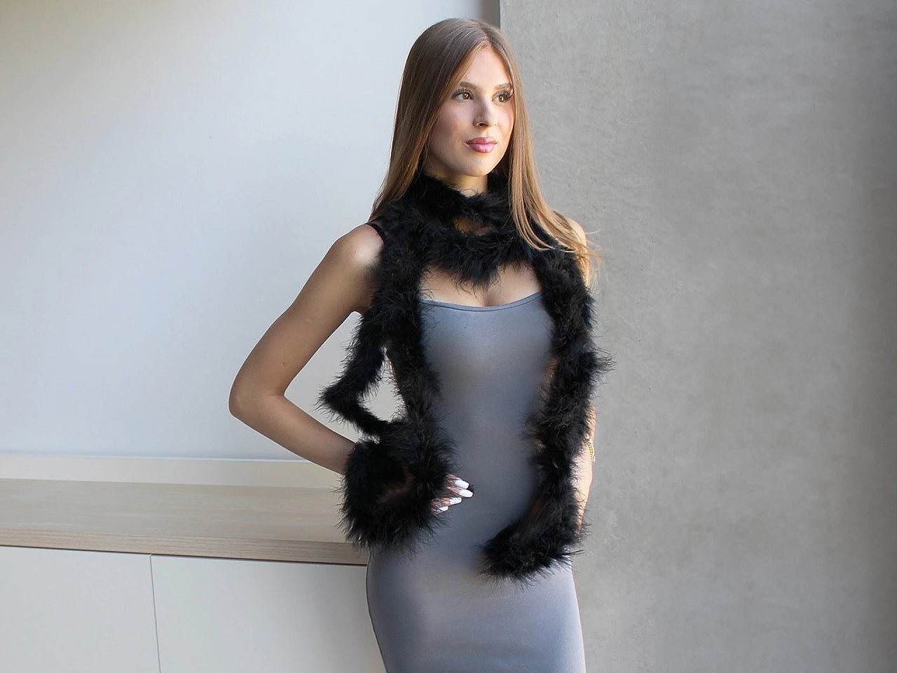 Boa en plumes noir 2 m