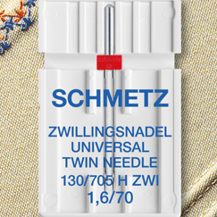 Image of SCHMETZ UNIVERSAL TWIN ZWI double universal sewing machine needle - No. 1,6/70 (1 pc.) – available at Šarlotes audumi