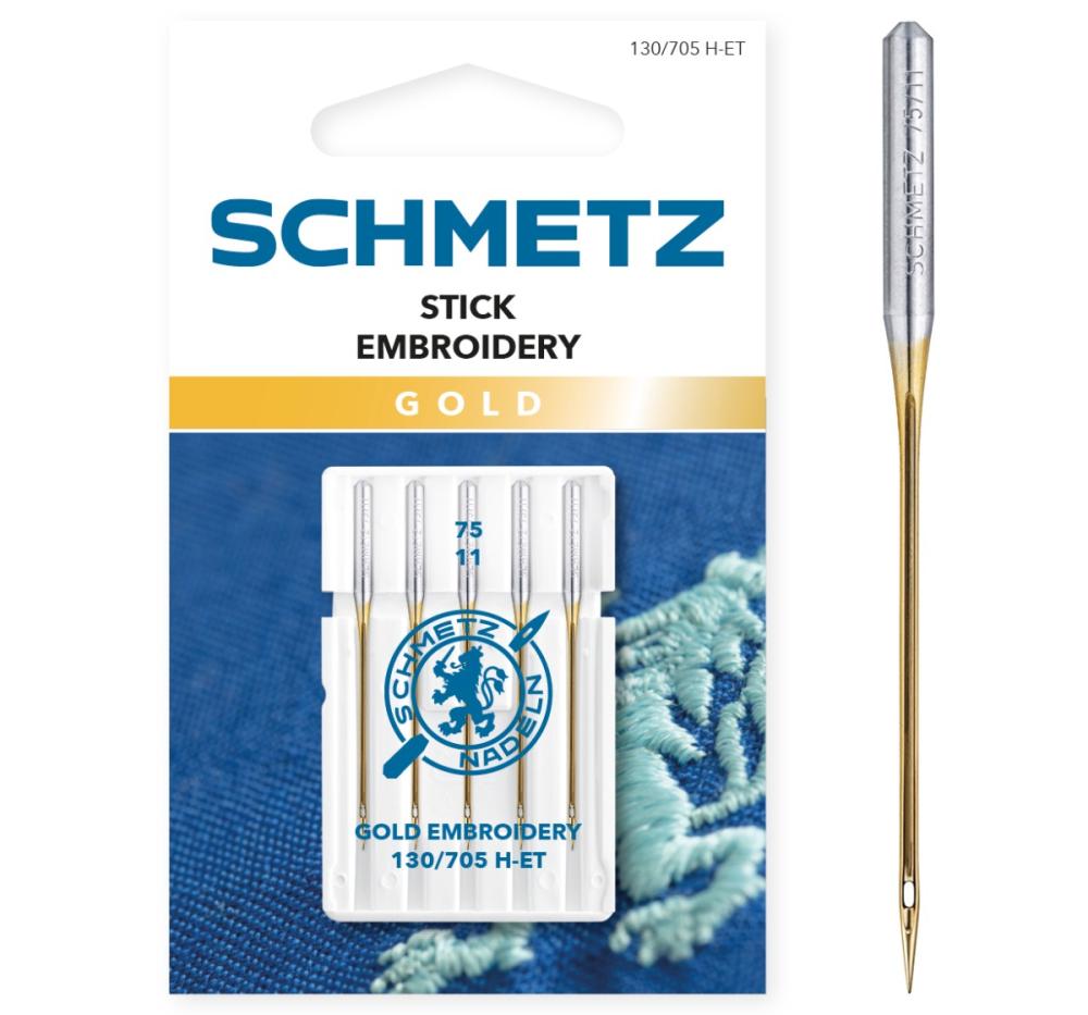 Image avec aiguilles à broder SCHMETZ EMBROIDERY GOLD NEEDLES - n°75 (5 pcs) – disponible chez Šarlotes audumi