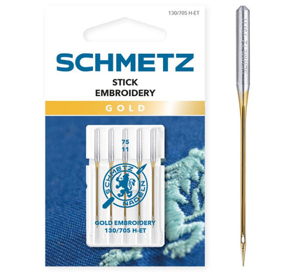 Image avec aiguilles à broder SCHMETZ EMBROIDERY GOLD NEEDLES - n°75 (5 pcs) – disponible chez Šarlotes audumi