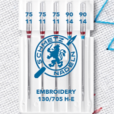 Image d’aiguilles à broder pour machine à coudre SCHMETZ EMBROIDERY NEEDLES - n°75/90 (5 pièces) – disponible chez Šarlotes audumi