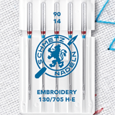 Image d’aiguilles à broder pour machine à coudre SCHMETZ EMBROIDERY NEEDLES - n°90 (5 pcs) – disponible chez Šarlotes audumi