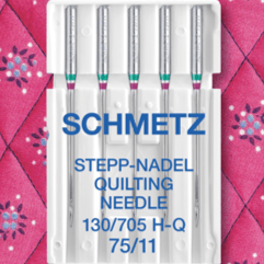 Image avec aiguilles pour machine à coudre pour quilting SCHMETZ QUILTING - n°75 (5 pcs) – disponible chez Šarlotes audumi