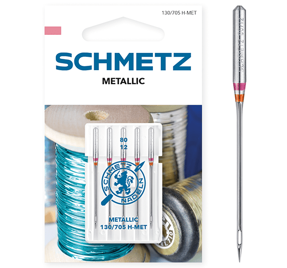 Attēls ar Šujmašinu adatas metāla diegiem SCHMETZ METALLIC - Nr.80 (5gab.) – pieejams Šarlotes audumi
