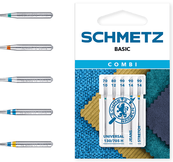 Image avec kit d’aiguilles pour machine à coudre SCHMETZ CREATIVE 5 UNIVERSAL/JEANS/STRETCH (5 pces) – disponible chez Šarlotes audumi