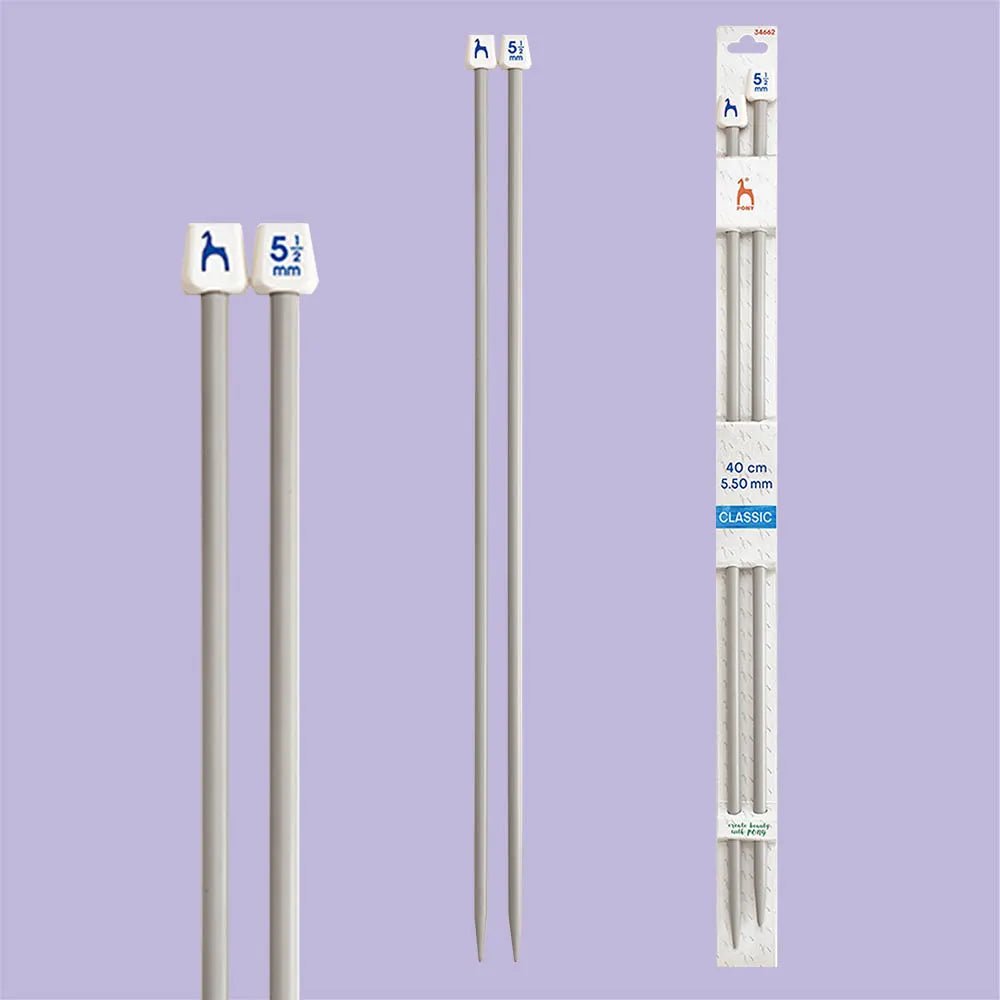 Pony straight knitting needles 40 cm, sizes 2 mm - 10 mm