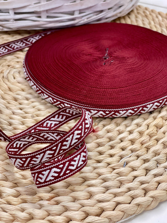 National ribbon, Ūsiņš belt 12mm - burgundy with white - LV