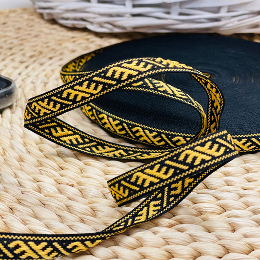 Traditional ribbon, Ūsiņš sash 12mm - yellow with black - LV