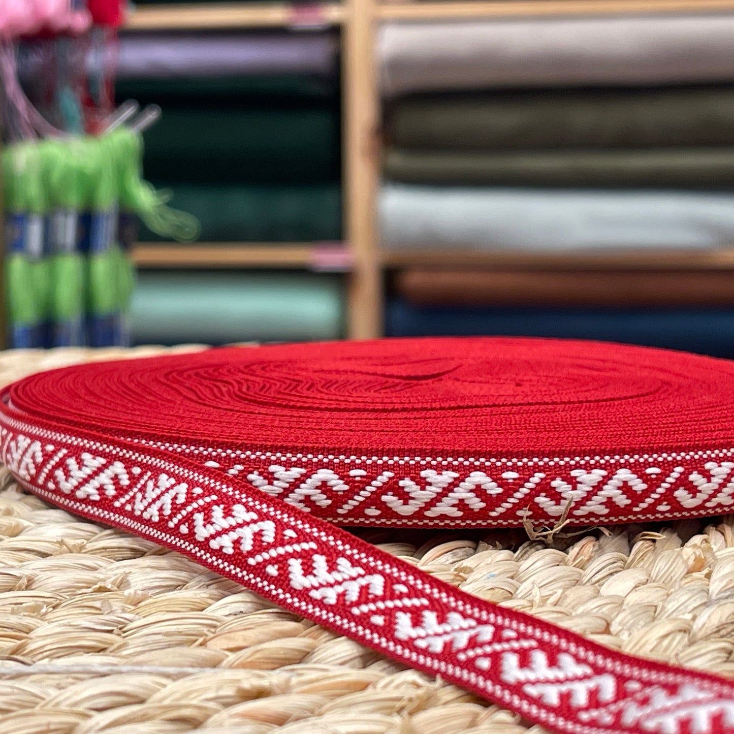 Folk ribbon, Ūsiņš belt 12mm - red - LV