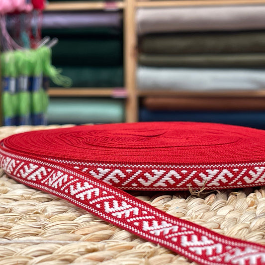 Folk ribbon, Ūsiņš belt 12mm - red - LV