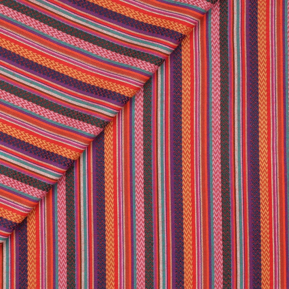 Folk pattern fabric - lilac, orange with red 200 g/m²