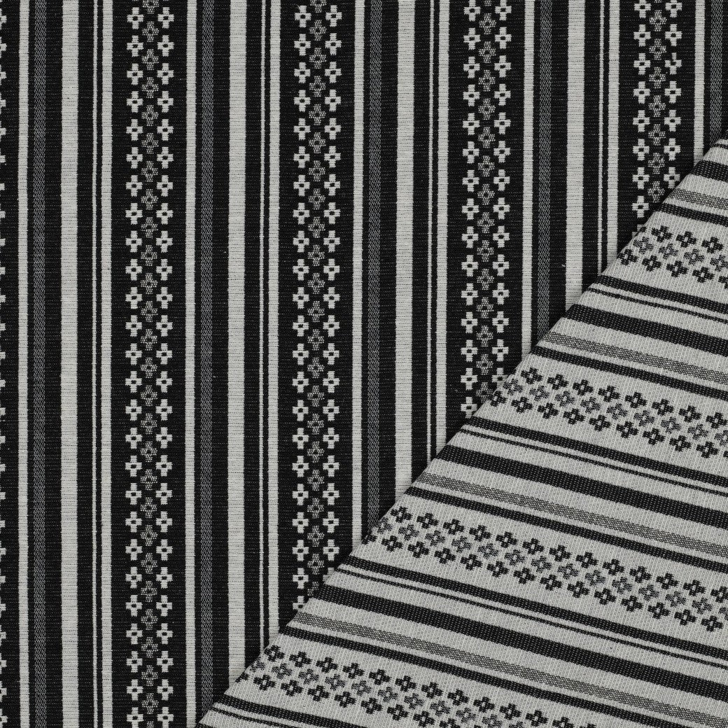 Image of folk pattern fabric - black and white abstract pattern 315 g/m² – available at Šarlotes audumi