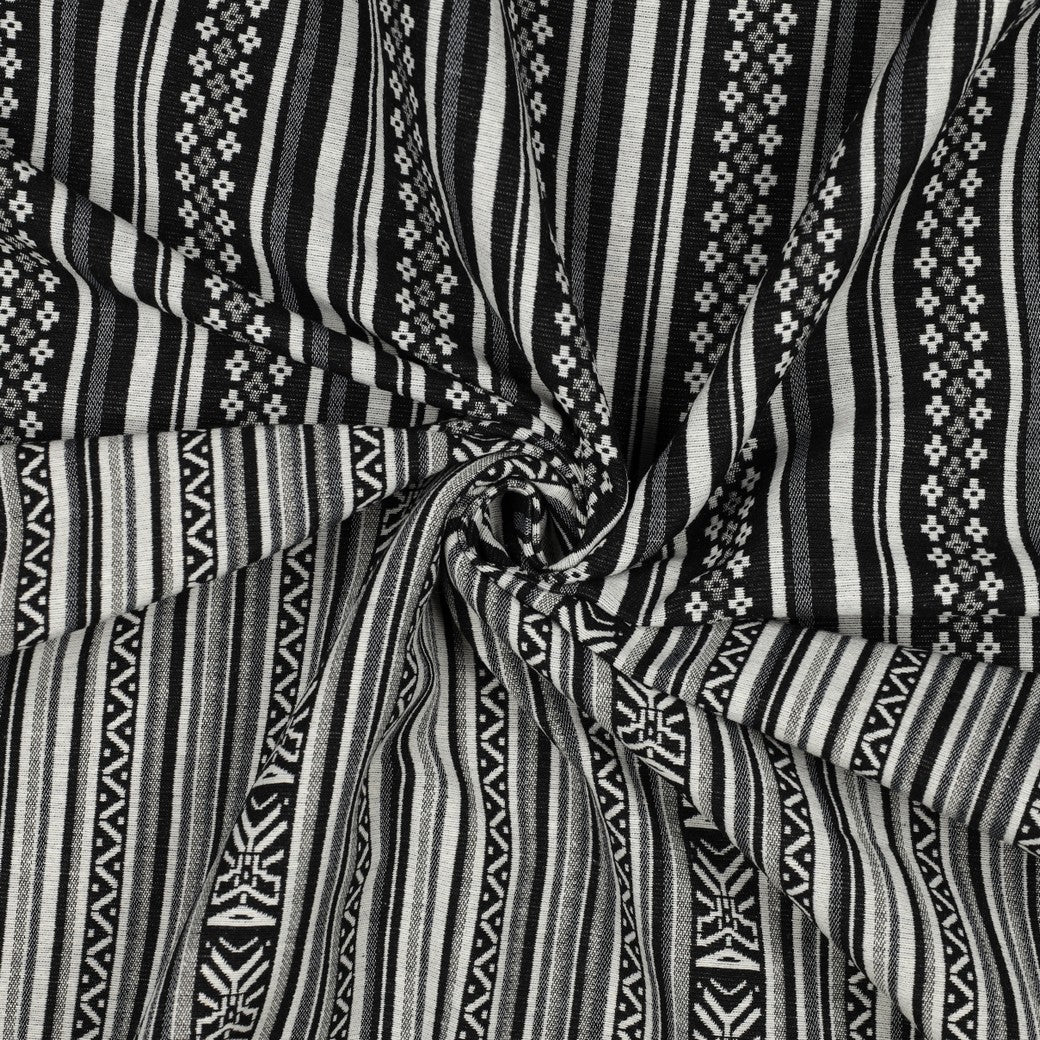 Image of folk pattern fabric - black and white abstract pattern 315 g/m² – available at Šarlotes audumi