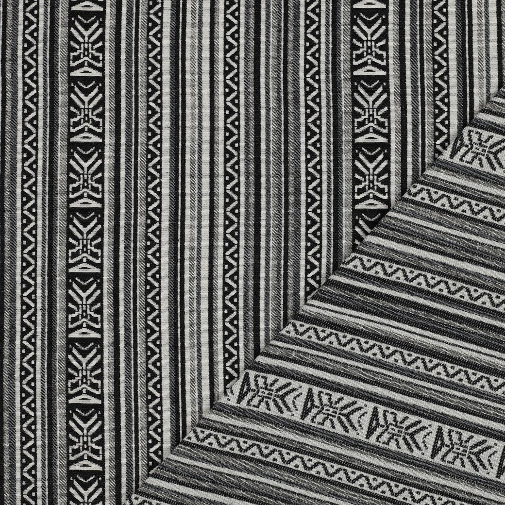 Image of folk pattern fabric - black and white abstract pattern 315 g/m² – available at Šarlotes audumi