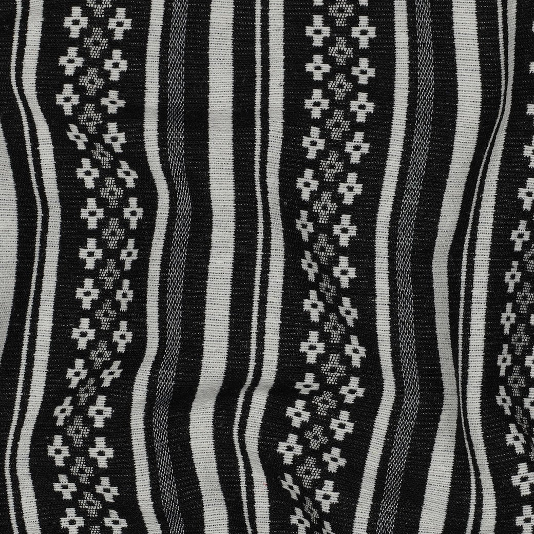 Image of folk pattern fabric - black and white abstract pattern 315 g/m² – available at Šarlotes audumi