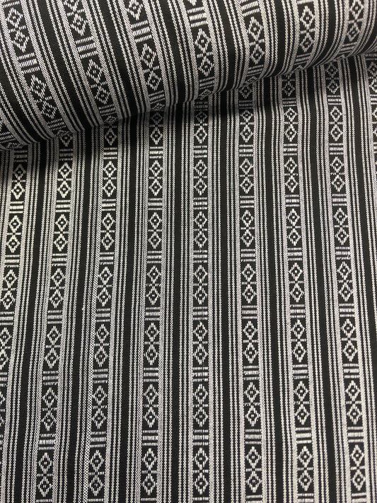 Image of folk pattern fabric - black with white 200 g/m² – available at Šarlotes audumi