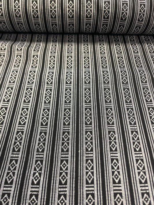 Fabric with a traditional pattern - black with white 200 g/m² – available at Šarlotes audumi