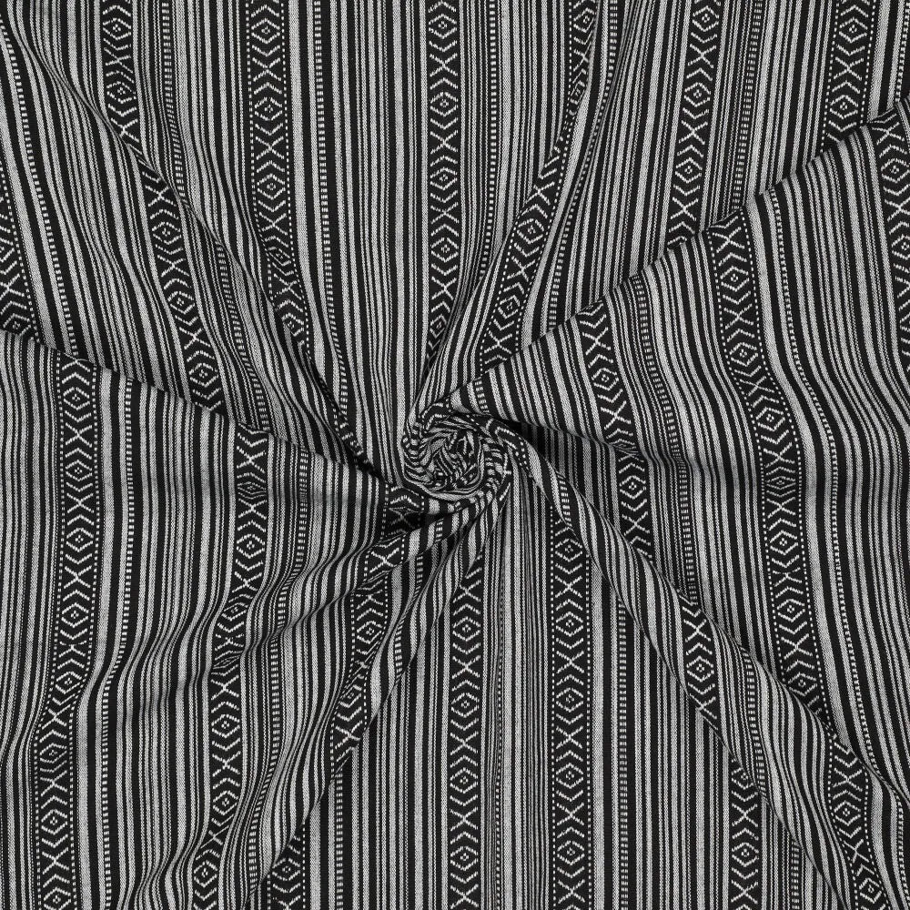 Folk pattern fabric - black with grey 200 g/m²