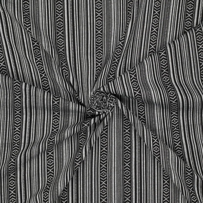 Folk pattern fabric - black with grey 200 g/m²