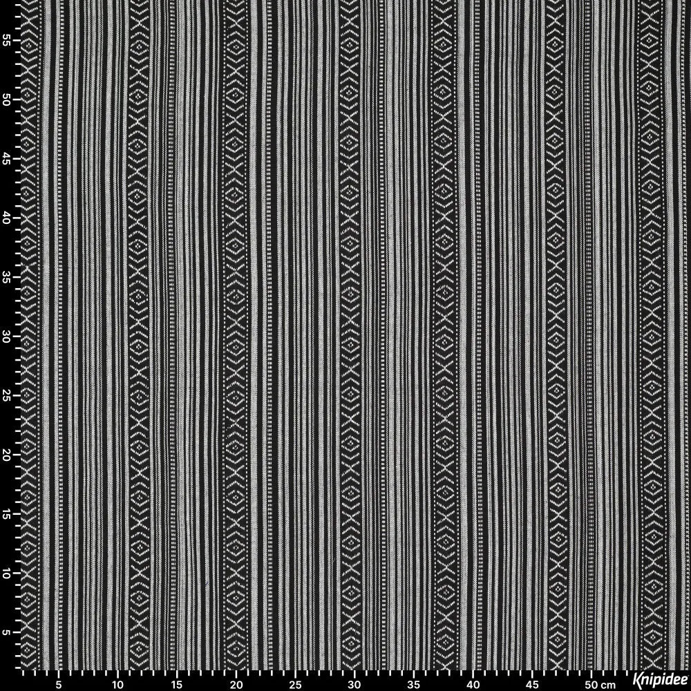 Folk pattern fabric - black with gray 200 g/m²