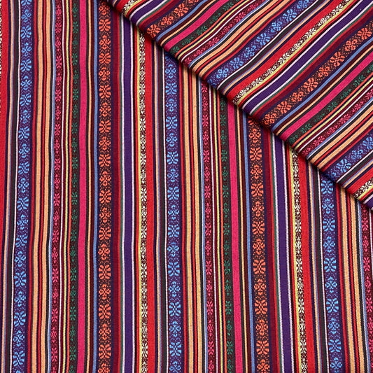 Tissu à motif traditionnel - tons rouges et bleus 200 g/m²