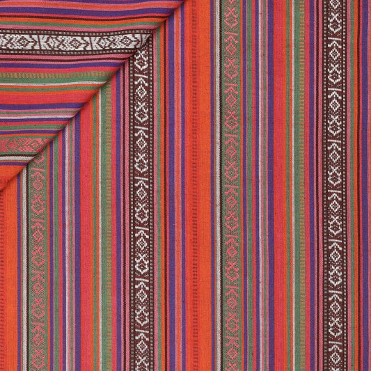 Tissu à motif folklorique vert, orange et rouge 200 g/m²
