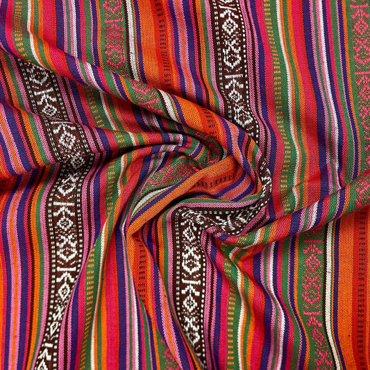 Tissu à motif traditionnel - vert, orange et rouge 200 g/m²