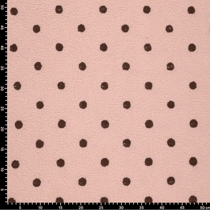 Teddy polaire à pois marron sur fond rose – disponible en ligne chez Tissus de Charlotte