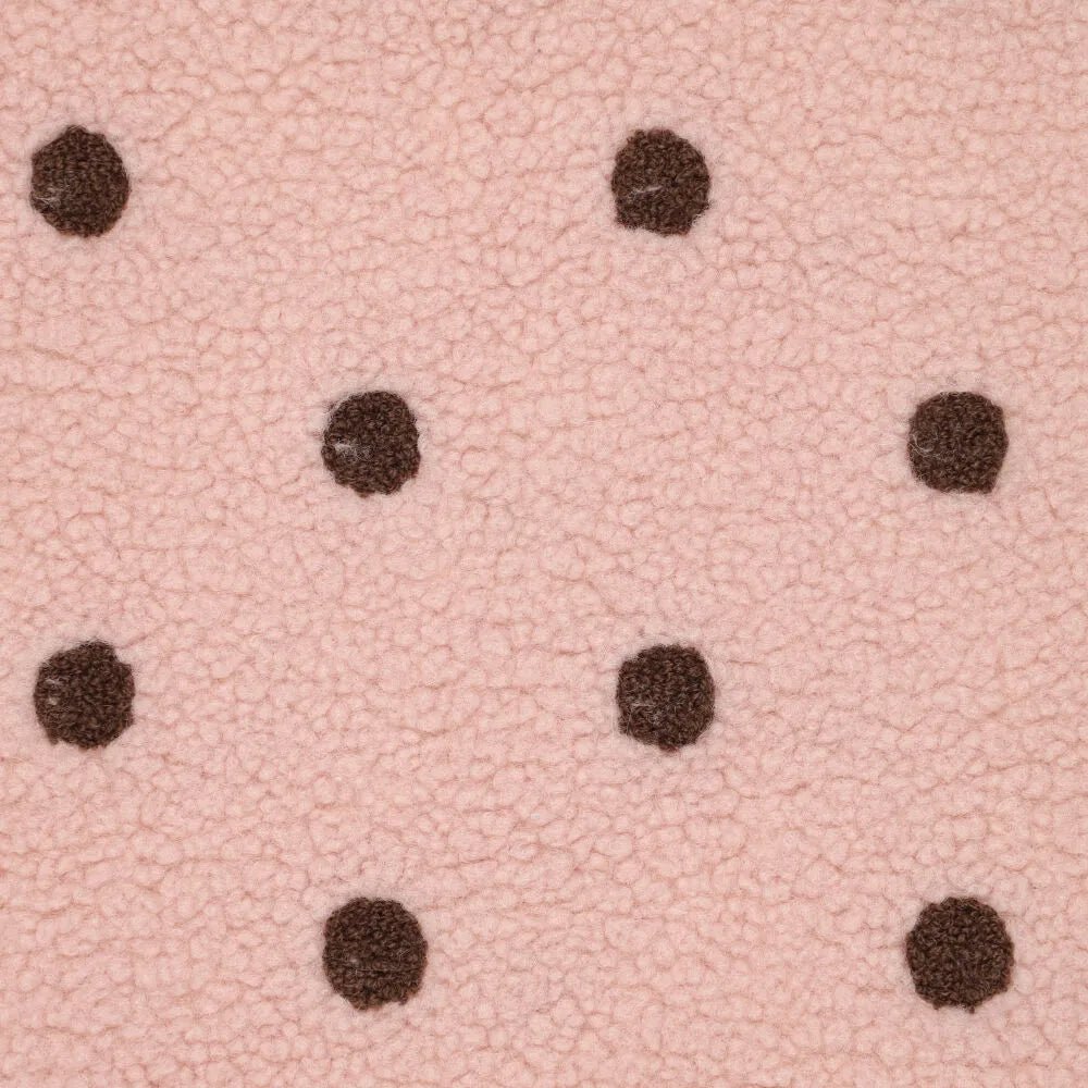 Teddy polaire à pois marron sur fond rose – disponible en ligne chez Tissus de Charlotte