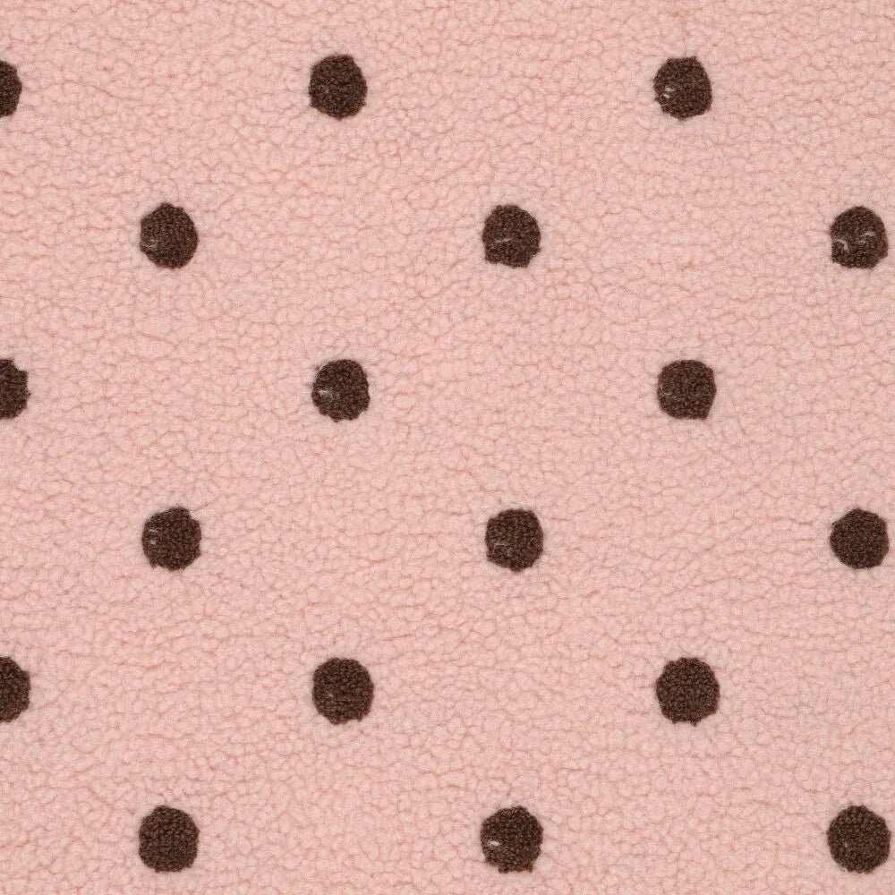 Teddy polaire à pois marron sur fond rose – disponible en ligne chez Tissus de Charlotte