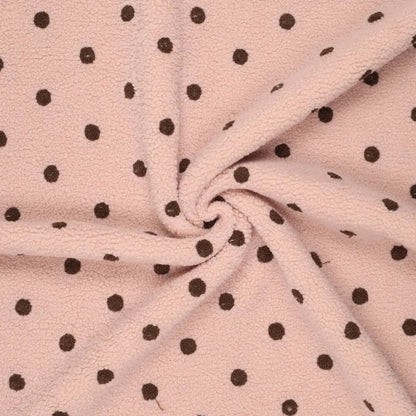 Teddy polaire à pois marron sur fond rose – disponible en ligne chez Tissus de Charlotte