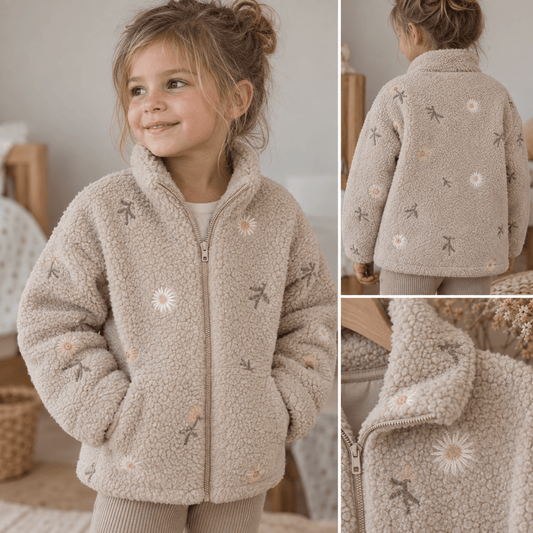 Image avec fleurs Teddy en polaire sur fond beige – disponible en ligne chez Šarlotes audumi