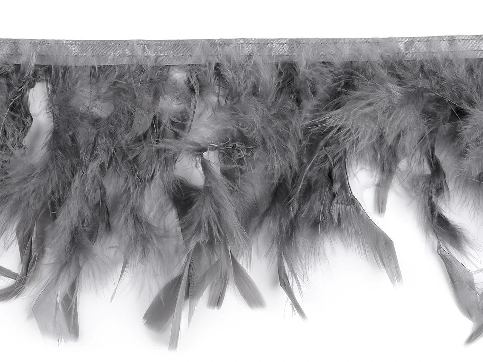 Ruban de finition en plumes de dinde - gris (pack de 50 cm)