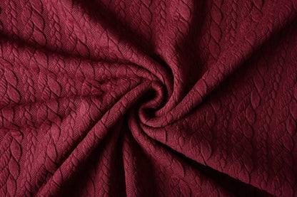 Image of knitted fabric with a knit pattern - burgundy braids 340 g/m² – available at Šarlotes Audumi