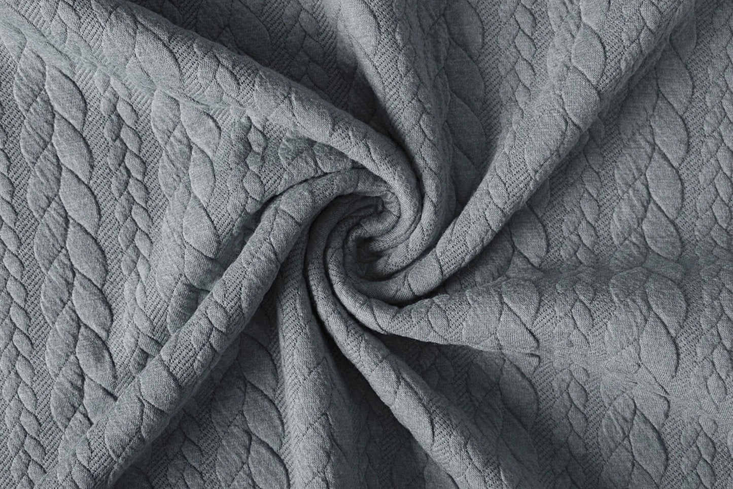 Image with knitted fabric with a knit pattern - gray braids 340 g/m² – available at Charlotte Fabrics